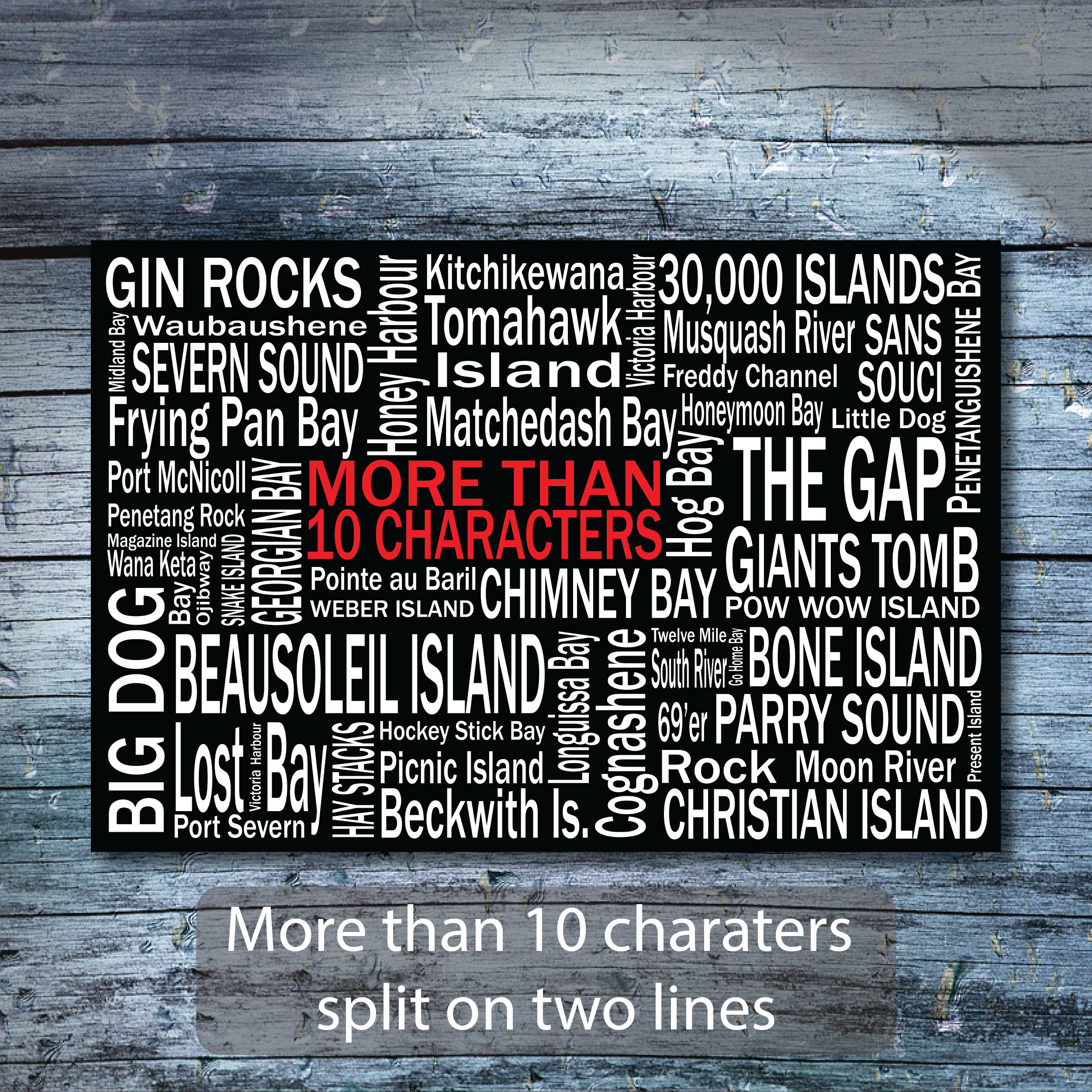 Personalized Canvas Print | Georgian Bay Destinations | Giants Tomb Trading Co - More than 10 Characters
