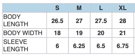 Sizing Chart Threadfast